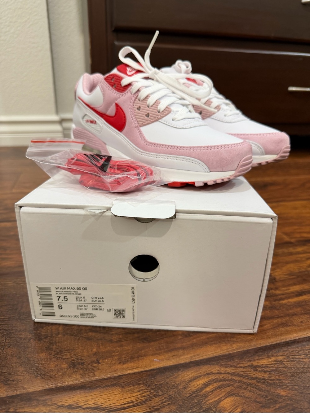 Nike Kids' Air Max 90 White Pink Red Sneakers
